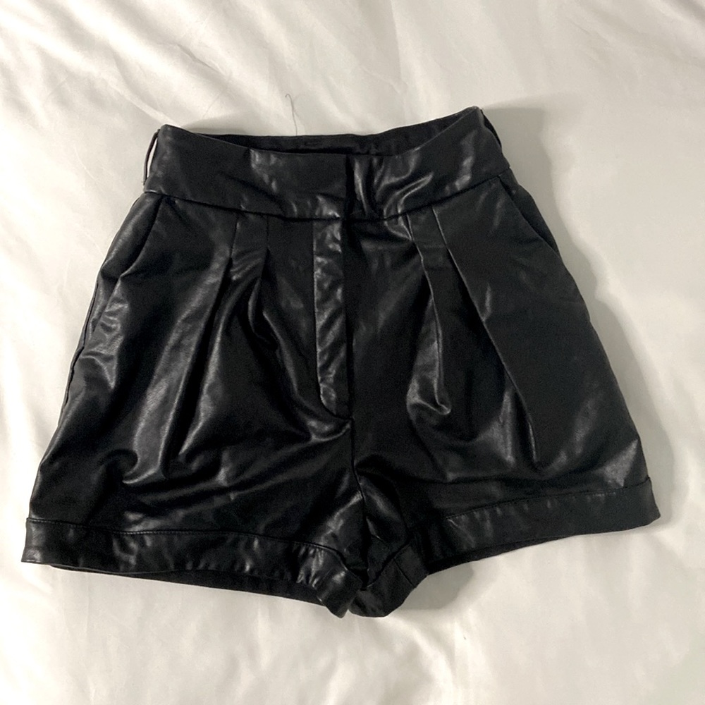 Express Black High-Waist Faux Leather Shorts